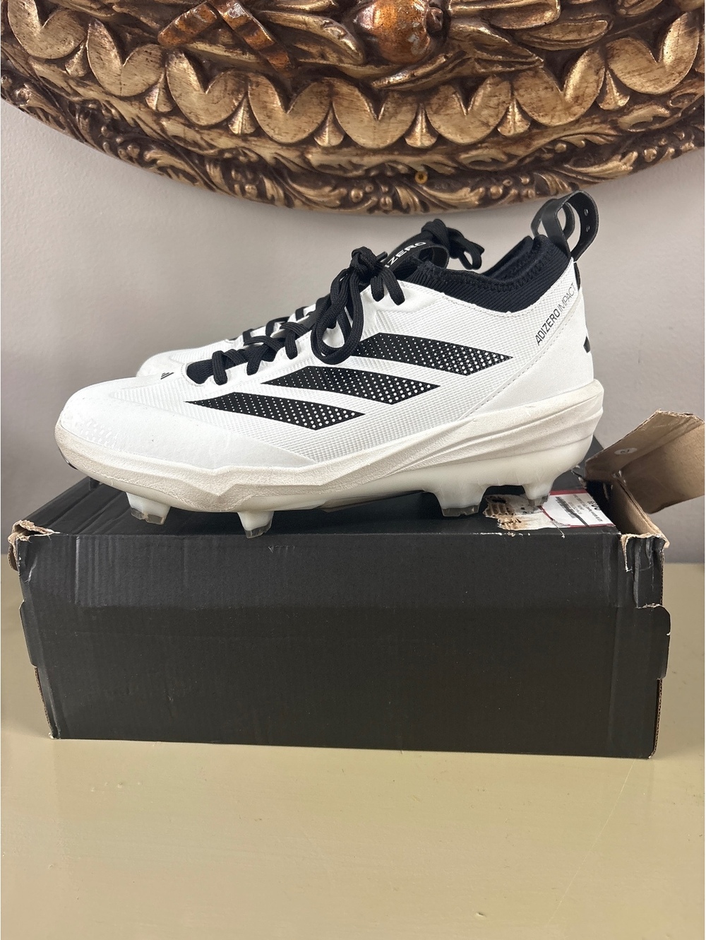 Adidas Adizero Impact TPU 2.0 Baseball Cleats Size 9 Men's White Black